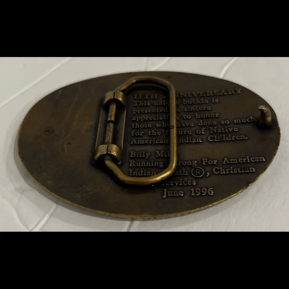 Running Strong for American Indian Youth Belt Buckle with Horse Brass 1996 #7